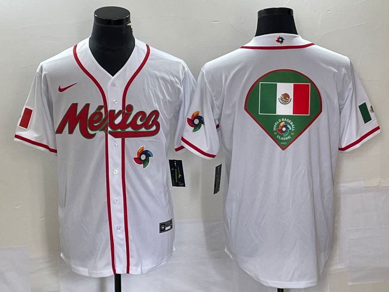 Men 2023 World Cub Mexico Blank White Nike MLB Jersey7->women mlb jersey->Women Jersey
